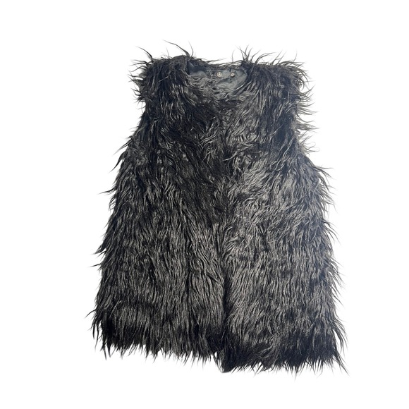 Missguided Jackets & Blazers - Missguided‎ Womens Black Shaggy Faux Fur Vest Open Front Hook Eye Size US 4
